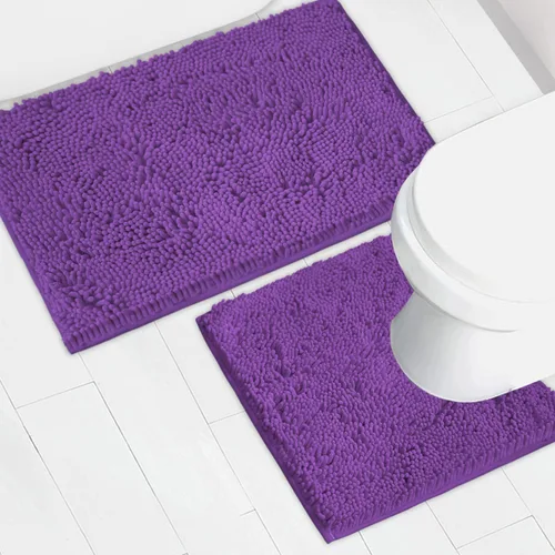 Miniatura 40 de Juego de 2 tapetes de baño de chenilla, superabsorbentes, con fuerte respaldo antideslizante de PVC, tapetes de baño para baño, peludos