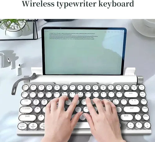 Miniatura 3 de Teclado mecánico de 83 teclas Punto Retro Máquina de escribir Teclado Bluetooth inalámbrico, mecánico de juegos, Interruptor azul anti-fantasma