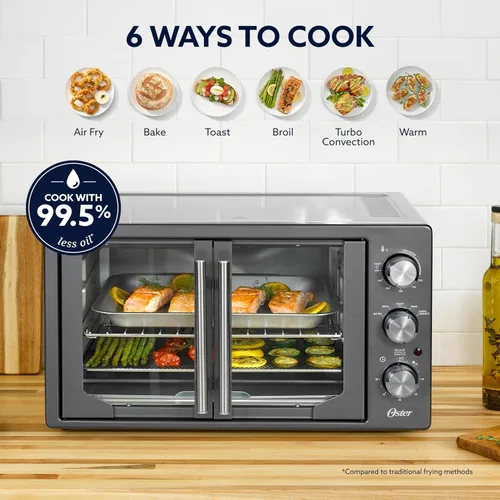 Miniatura 4 de Oster Horno tostador de encimera de puerta francesa extragrande de 42 litros, horno freidora de aire 6 en 1 con estante de freír de aire, estante