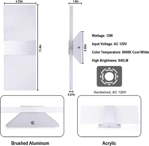 Miniatura 26 de TRLIFE Apliques de Pared LED Regulables, Aplique de Pared Moderno de 4 Temperaturas de Color 12W Luces de Pared Regulables Juego de 2 Luz Montada