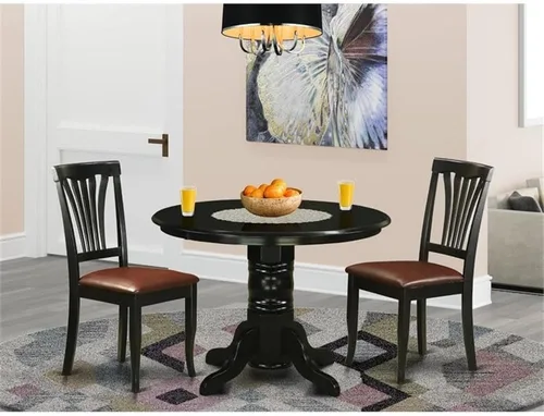 Miniatura 2 de East West Furniture Shelton - Juego de cocina de 3 piezas para espacios pequeños contiene una mesa de comedor redonda con pedestal y 2 sillas