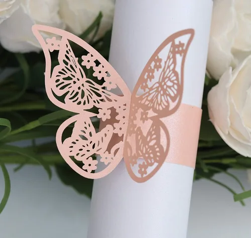 Miniatura 10 de 50 servilleteros de mariposa cortados con láser para cenas, mesas, diarios, bodas, aniversarios, fiestas, decoración de baby shower, suministros