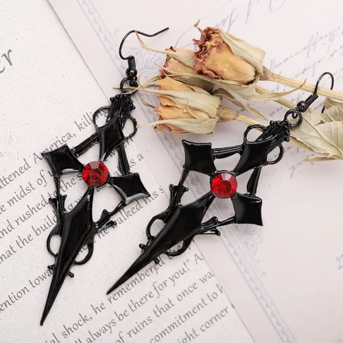Miniatura 3 de Sacina Aretes de cruz gótica, aretes de cruz negra para mujer, aretes góticos, aretes góticos, aretes de Halloween, joyería de disfraces, regalo