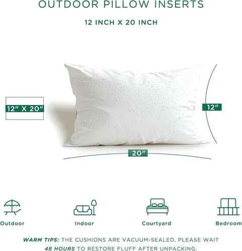 Miniatura 3 de Codi Juego de 4 rellenos de almohada de 12 x 20 pulgadas, resistentes al agua, para muebles de patio