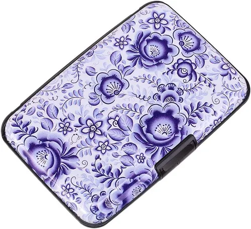 Miniatura 22 de ELFISH Mini cartera de aluminio RFID para tarjetas de crédito, funda de identificación de metal para hombres y mujeres, Happy Flower, Cartera Rfid
