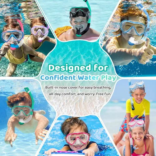Miniatura 9 de Vvinca Snorkel Set for Kids 3-14, Dry Top Snorkeling Gear for Boys Girls Youth, Panoramic View Swim Goggles with Nose Cover & Anti-Fog Lens, Junior