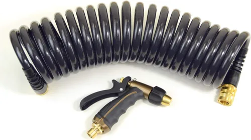 Kit de manguera: 1/2 "ID x manguera en espiral de calidad HP de 25 pies (gris carbón) con boquilla rociadora de cuerpo de metal y conector giratorio