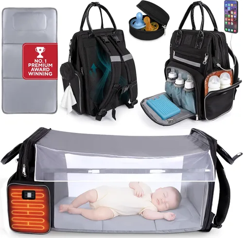 Miniatura 11 de Mochila galardonada para pañales para bebé con cambiador – Bolsa de pañales impermeable multifunción grande, bolsillos para biberones, organizador