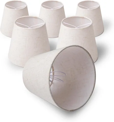 Lámpara pequeña con clip para bombillas de candelabro, mini pantallas para candelabros, decoración del hogar, pantalla de tela beige de lino para