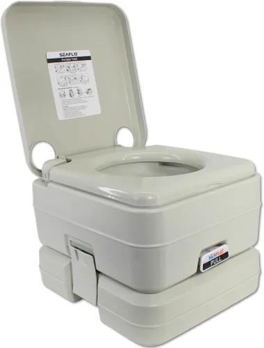 SEAFLO Premium Camping Portable Toilet - 5.8 Gallon Waste 3.43 Gall Fresh Tank (100 Flushes), 440 lbs Max Weight, Level Indicator, Sealed Waste Tank