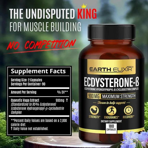 Miniatura 2 de Earth Elixir Suplementos de Ecdysterone 900 mg (180 cápsulas) – Hecho en Estados Unidos – Suplementos de construcción muscular para hombres con 95%