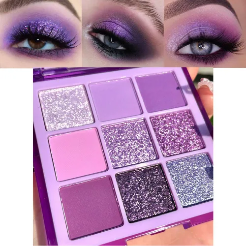Miniatura 7 de evpct Paleta de sombra de ojos con 9 colores, gris plateado con purpurina, sombra de ojos brillante y ahumada en negro, gris plateado y blanco D-9