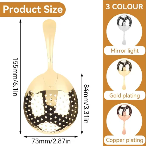 Miniatura 2 de Julep - Colador de cóctel, colador de cóctel dorado, colador pequeño con asa, colador de cóctel de acero inoxidable, herramienta de barra para uso