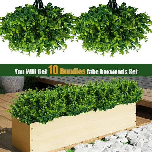 Miniatura 3 de Lnoicy Plantas artificiales para exteriores, resistentes a los rayos UV, plantas falsas de boj arbustos de hierba, 10 paquetes para granja, hogar