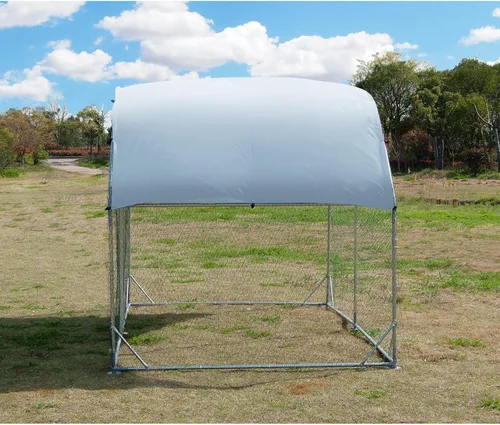 Miniatura 9 de Gallinero de metal grande, jaula para aves de corral galvanizada con forma de cúpula con cubierta impermeable y anti-ultravioleta y puerta