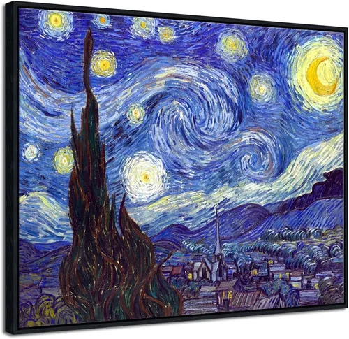 Miniatura 8 de Pyradecor Van Gogh - Lienzo decorativo de pared con diseño de noche estrellada, reproducción clásica de pintura al óleo impresionista, envuelto