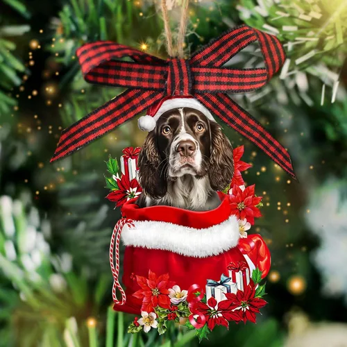 Miniatura 5 de Talataca English Springer Spaniel - Adorno de Navidad plano 2D de madera, Springer Inglés Dormir Ángel Dormir Decoración de árbol de pino, colgante