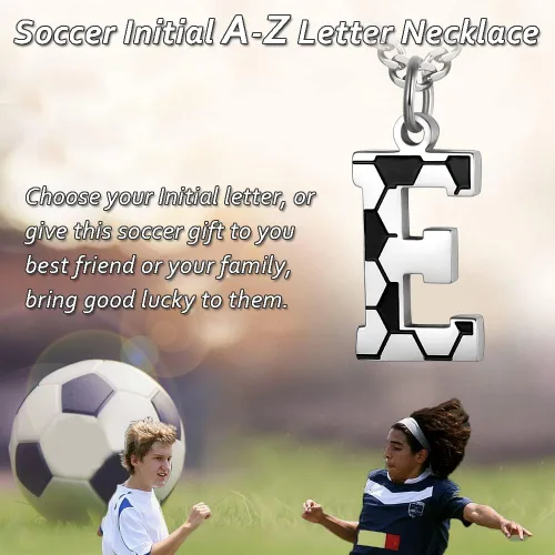 Miniatura 2 de AIAINAGI Collar de fútbol con letra inicial de la A a la Z para hombre, dije con dije con cadena de plata de acero inoxidable de 22 pulgadas, regalo
