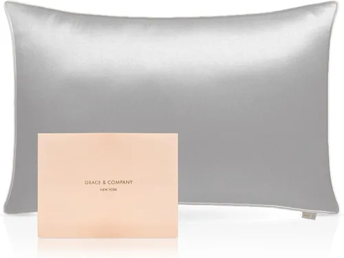 Grace & Company - Funda de almohada de satén sedoso para cabello y piel, funda de almohada de seda de satén con cierre de cremallera certificada