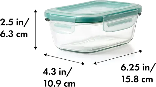 Miniatura 2 de OXO Recipiente de vidrio para almacenamiento de alimentos, rectangular, 1.6 tazas, sello inteligente, a prueba de fugas, paquete de 2