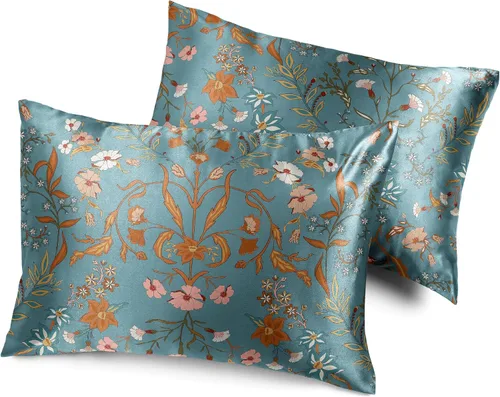 Miniatura 10 de Sweet Jojo Designs Juego de 2 fundas de almohada de satén (floral bohemio gris) para niñas, cabello y piel, suaves, sedosas, brillantes