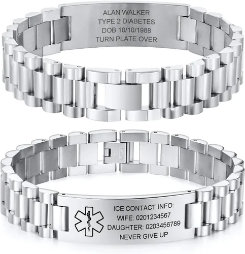 Miniatura 8 de Gamtic Pulsera personalizada de alerta médica personalizable, pulsera de identificación de emergencia, estilo pulsera, pulseras de alerta grabadas