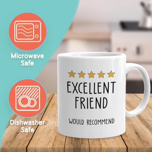 Miniatura 2 de Taza de la amistad de 11 onzas, con texto en inglés "Excellent Friend Would Recommand" Star Review - Divertida clasificación de mejor amiga