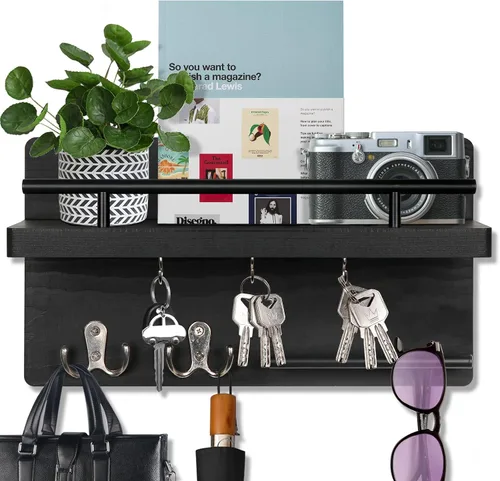 Miniatura 2 de OurWarm Soporte para llaves de pared con 5 ganchos para llaves, para colgar en la pared, con estante para llaves y correo, organizador de correos