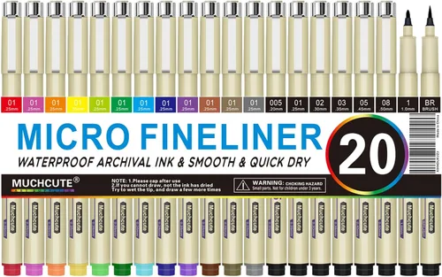 Miniatura 13 de Muchcute 01 Micro Fineliner Dibujo Arte Bolígrafos: 12 Colores 0.25mm Punta Extra Fina Biblia Sin Sangría Diario Zentangle Suministros de Estudio