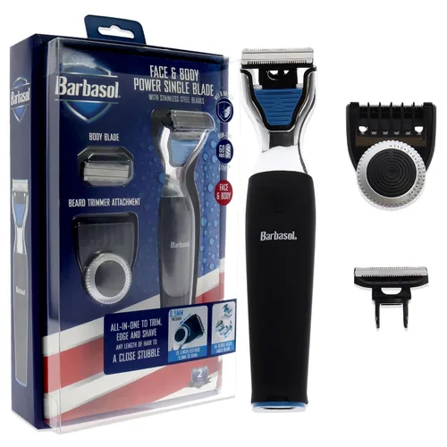 Miniatura 3 de Barbasol Afeitadora eléctrica recargable de una sola hoja húmeda y seca con cuchillas de acero inoxidable y accesorio ajustable para recortadora
