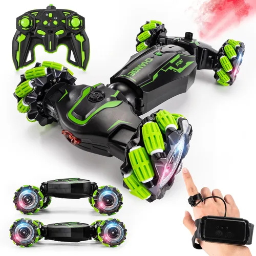 TADOZIC Auto con sensor de gestos de control remoto 4WD, auto de acrobacias RC controlado a mano, vehículo de doble cara rotación de 360° con luz y