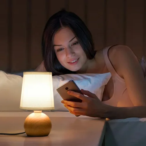 Miniatura 3 de Lámpara de mesa moderna de cabecera, lámpara de cabecera pequeña, lámpara de mesita de noche para dormitorio con pantalla de tela y acabado
