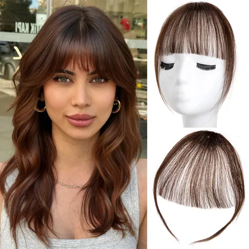 Miniatura 8 de Flequillo con clip, extensiones de cabello humano 100 % real, flequillo con clip para mujer, extensiones curvadas para uso diario