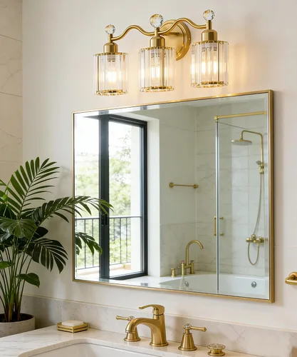 Miniatura 3 de Moderna lámpara de cristal para tocador de baño, 3 luces negras y doradas, lámparas de tocador sobre espejo, lámpara de pared de vidrio