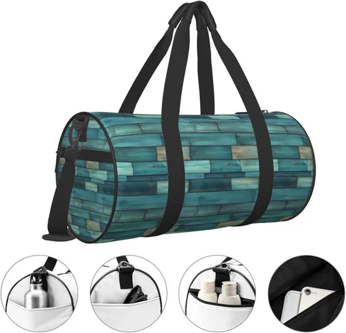 Miniatura 3 de Large Duffle Bag for Travel - Retro Green Wood Boards Print Gym Bag for Women Men, Travel Foldable Bags for Women Men with Zippered Multiple Pockets