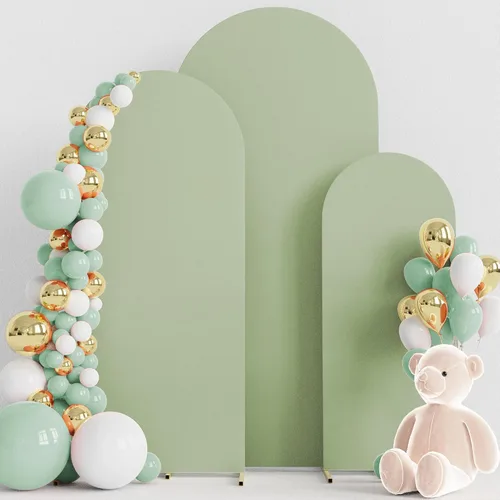 Miniatura 9 de Wokceer Juego de 3 fundas de arco de boda de elastano ajustadas para arco de boda para parte superior redonda, soporte de arco de Chiara para Beige