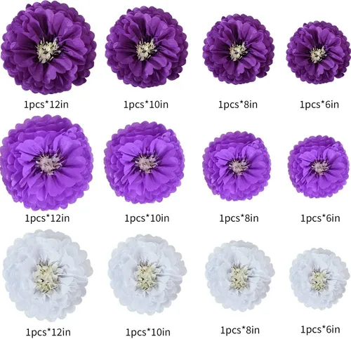Miniatura 2 de BEISHIDA Flores de papel de seda para colgar, color lavanda, morado y blanco, flores de papel, manualidades para Halloween, boda, cumpleaños, baby