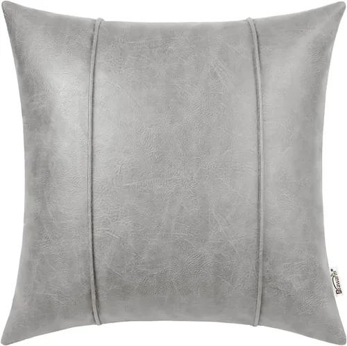 Miniatura 12 de BRAWARM Fundas de Almohada Decorativa de Cuero Café de 22 x 22 Pulgadas - Funda de Almohada de Piel Sintética con Ribetes, Almohada Decorativa