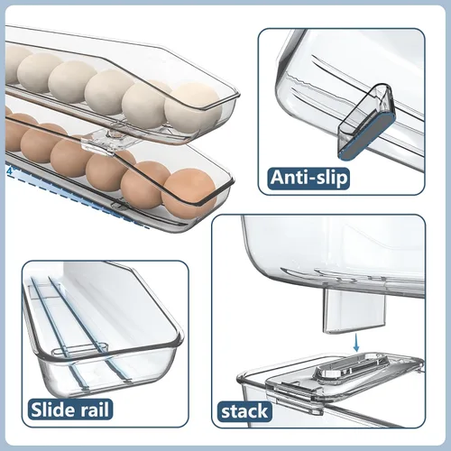 Miniatura 3 de CHANCETSUI Paquete de 2 contenedores de almacenamiento de huevos, soporte para huevos para refrigerador, caja de almacenamiento de huevos frescos