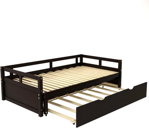 Miniatura 5 de Bellemave Sofá cama de madera con cama nido, marco extensible de cama individual a king, sofá cama de doble uso que ahorra espacio para dormitorio