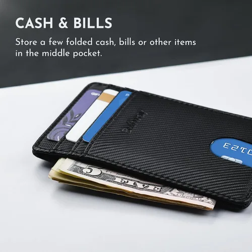Miniatura 120 de Buffway Billetera delgada para hombre, minimalista con bolsillo frontal delgado, tarjetero de cuero con bloqueo RFID para viajes de trabajo