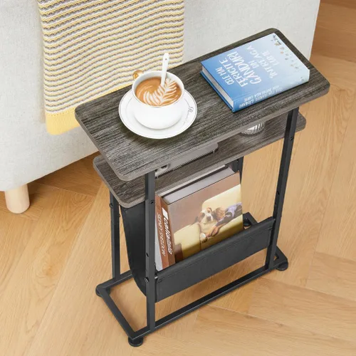 Miniatura 8 de Mesa auxiliar estrecha y pequeña para espacios pequeños, mesa auxiliar delgada con revistero, mesa auxiliar estrecha para sala de estar, sofá, Gris