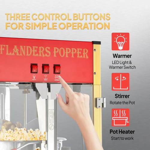 Miniatura 5 de ROVSUN Máquina de palomitas de maíz con hervidor de 16 onzas, certificado ETL, máquina comercial de palomitas de maíz para encimera con cuchara