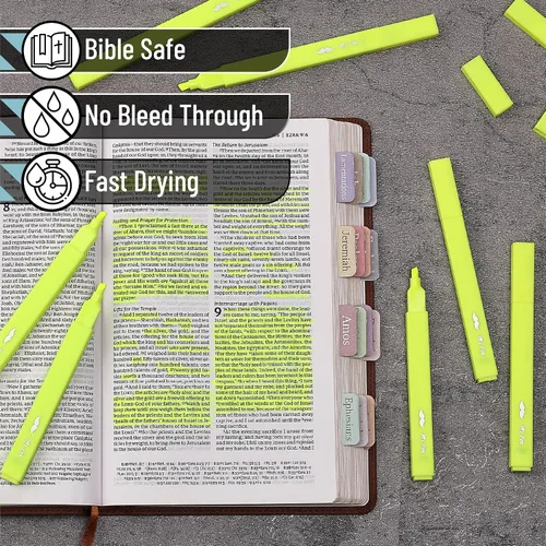 Miniatura 3 de Mr. Pen - Marcadores de Biblia estéticos amarillos que no se traspasan, 6 piezas, punta de cincel, bonito resaltador para suministros de diario