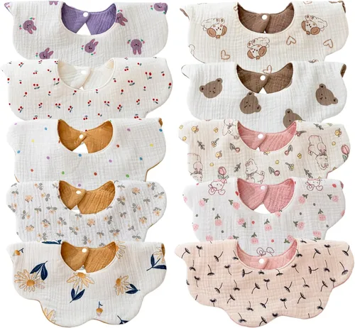 Miniatura 8 de EllieHouse Baberos para bebés para niñas y niños, paquete de 10 baberos de muselina de algodón para bebés y niños pequeños Azul bebé