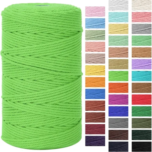 Miniatura 12 de Cordón de macramé de 0.118 in x 328 yardas Cuerda de macramé 100% algodón natural Cuerda de algodón trenzado de 4 hebras para manualidades, Gris