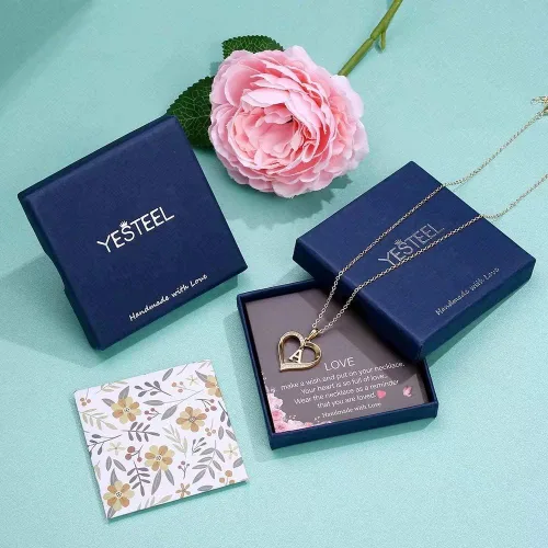 Miniatura 5 de Collar con inicial de corazón para mujer, chapado en oro de 14 quilates, collar con dije de corazón con circonita cúbica, delicado collar con dije