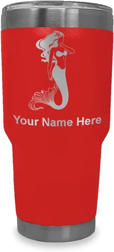 Miniatura 20 de LaserGram Vaso aislado al vacío de 20 onzas, sirena, grabado personalizado incluido (negro)