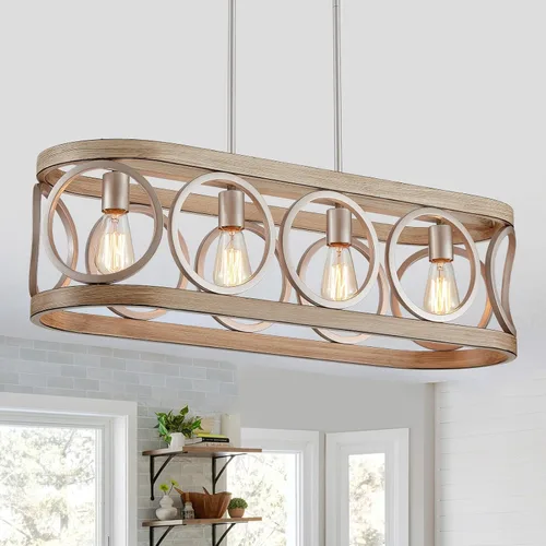 Miniatura 10 de XINGQI Lámpara de araña rectangular moderna, iluminación de isla de cocina de granja, accesorio de luz colgante industrial rústico de 4 luces