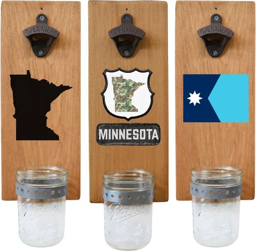 Miniatura 53 de Abrebotellas de cerveza de Massachusetts – Abridor de botellas hecho a mano montado en la pared con tapa – Regalo de cerveza para él o ella